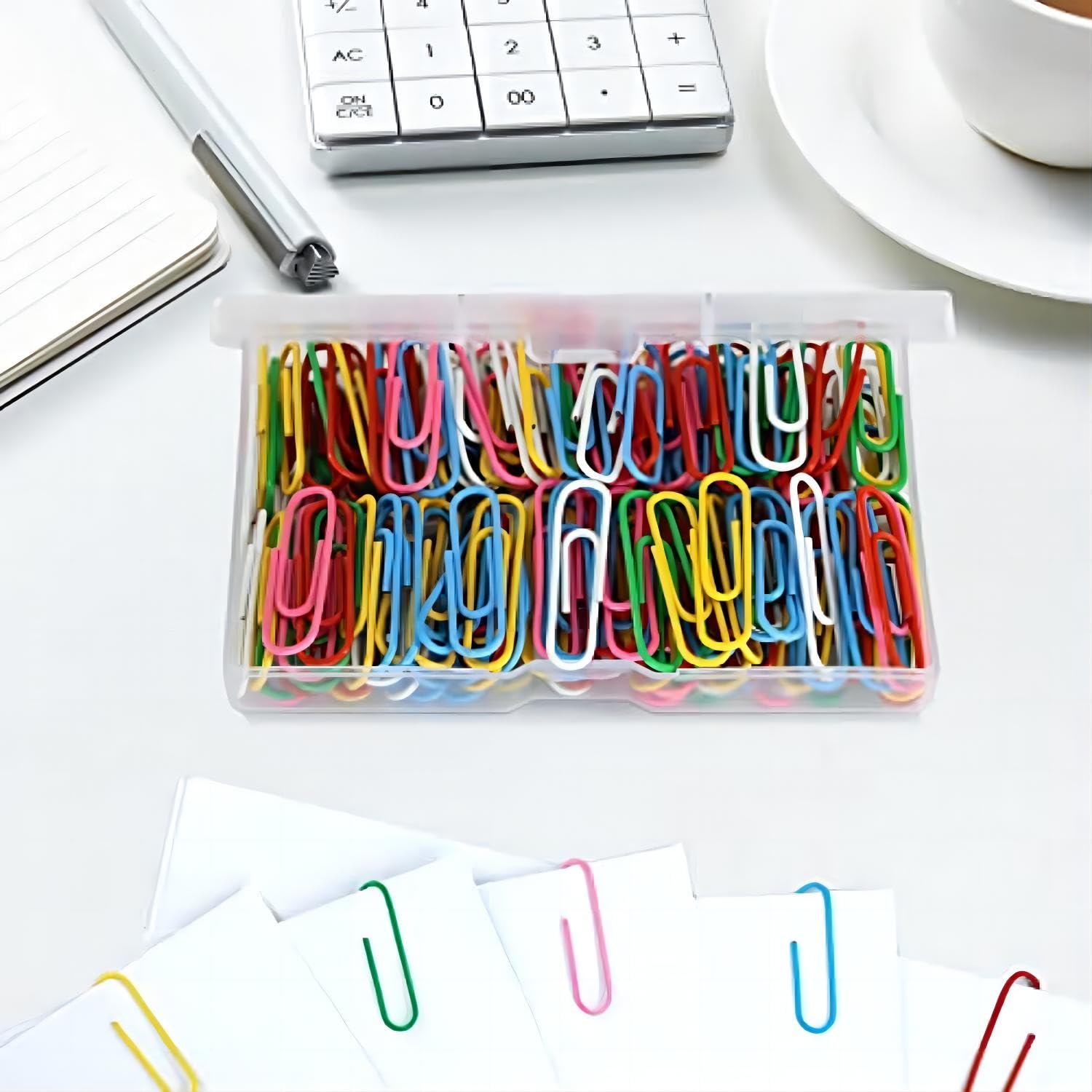 Glarks Lot de 900 trombones argentés de 2,8 cm, 3,3 cm, 5,1 cm et 5,1 cm et de couleurs mélangées, grands trombones avec une boîte de rangement pour papiers, bureau, école et