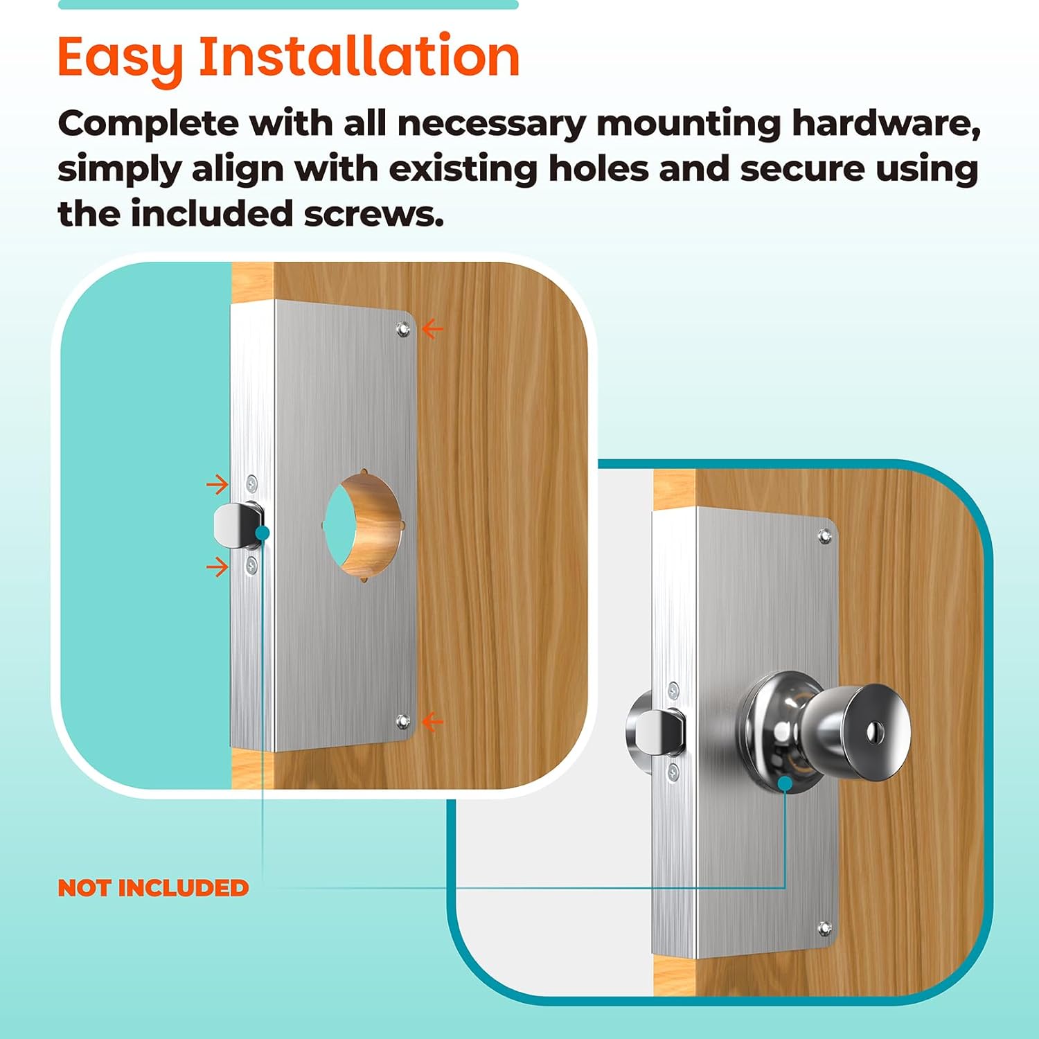 U 9585 Stainless Steel Door Lock Reinforcement Plate for 1-3/8 in Thick Doors, Door Repair Plate, Door Knob Reinforcement Plate, 2 Packs