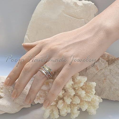 Miniatura 2 de Anthe Wave Band Mixed Metal Ring, 925 Sterling Silver Spinning Ring, Wide Spinner Ring, Chunky Thumb Ring For Women, Meditation Ring, Handmade Ring,