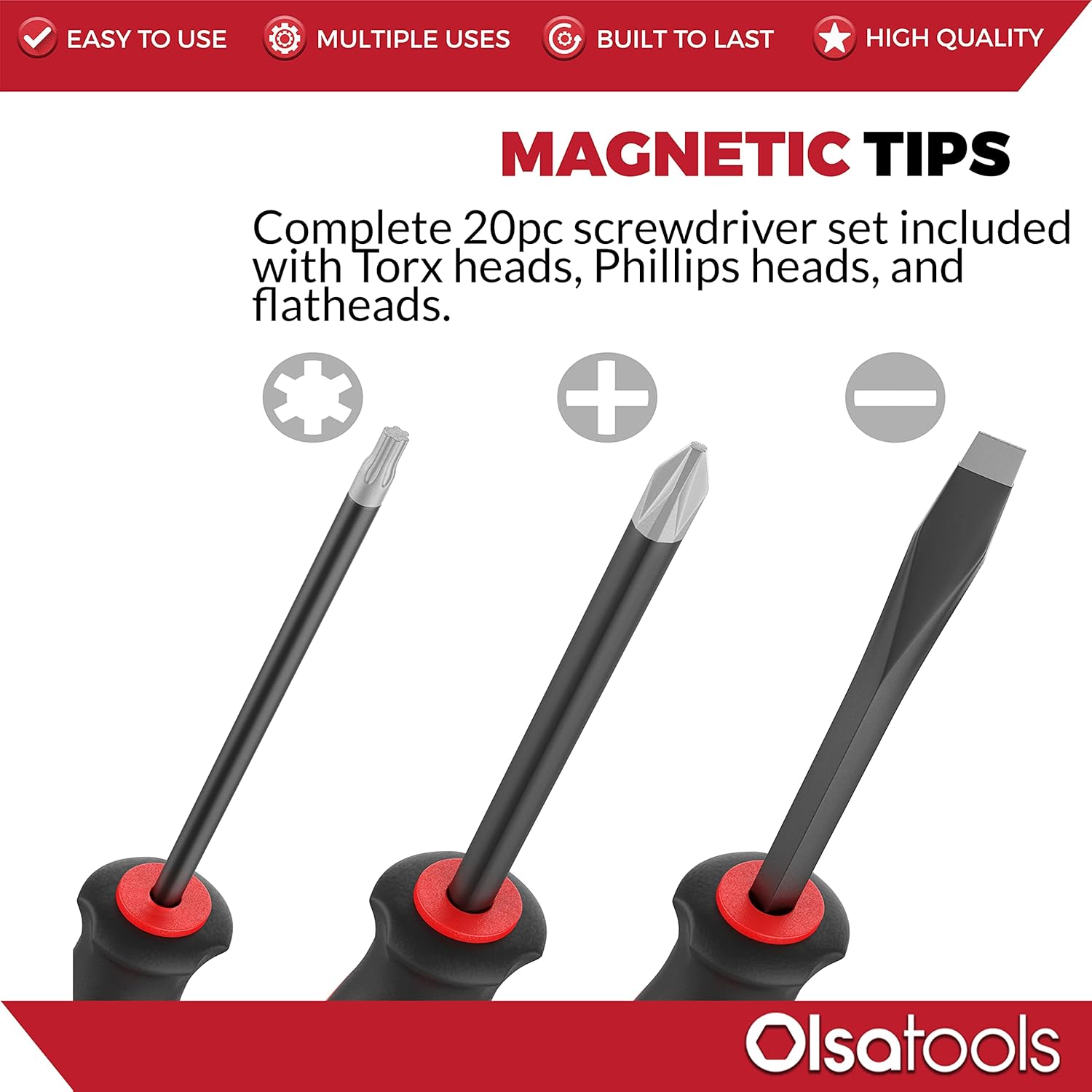 Top Rated Olsa Tools Magnetic Screwdriver Set | 20 PCS Professional Handle Grip | Professional Quality Screwdrivers | Torx, Phillips and flatheads | Home and outdoors Repairs | Non-slip Comfortable Grip