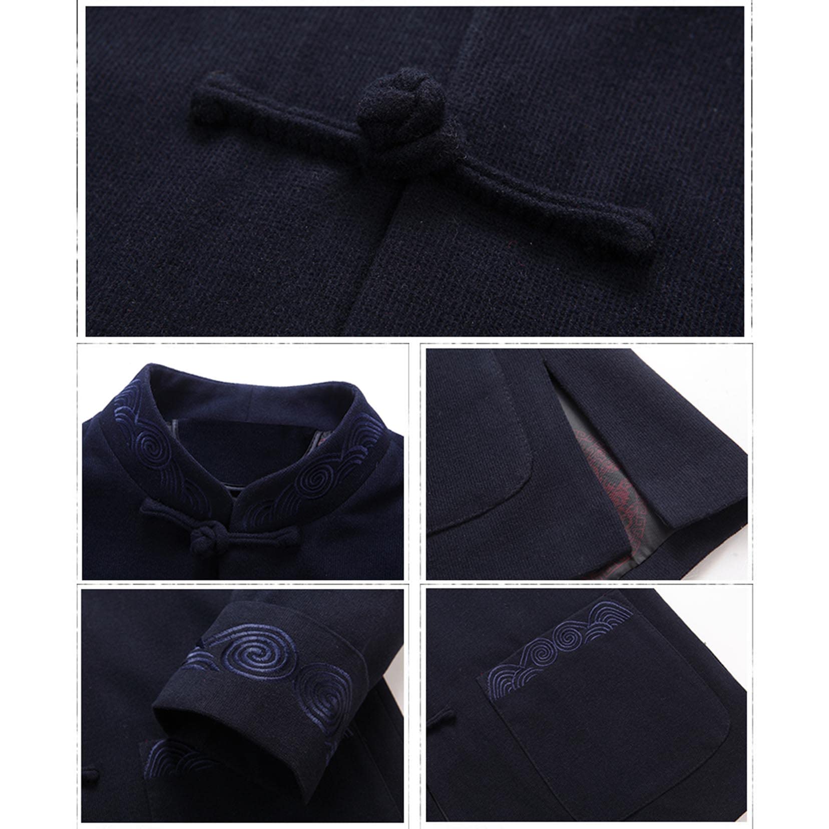 Männer Tang Anzug chinesische traditionelle Kleidung Kung Fu Hemd Uniform Langarmantel Jacke Blue-L