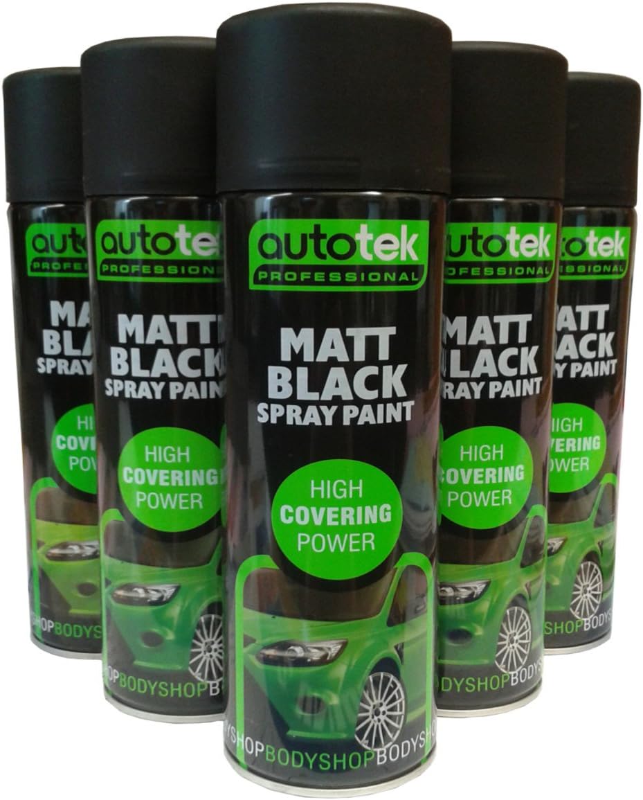 (Pack of 12) Autotek MATT BLACK 500ml Acrylic Formula Spray Paint For Plastic Metal Wood