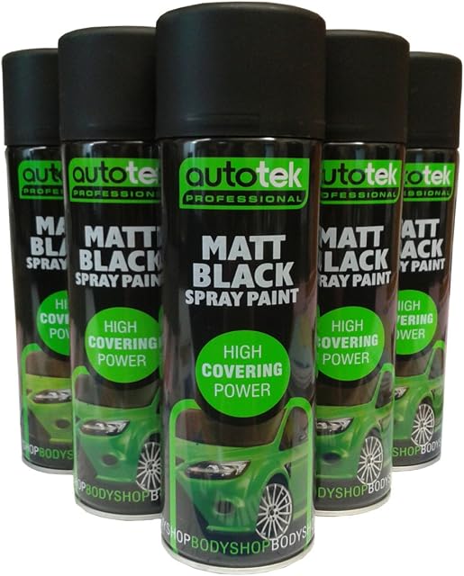 (Pack of 2) Autotek MATT BLACK 500ml Acrylic Formula Spray Paint For Plastic Metal Wood
