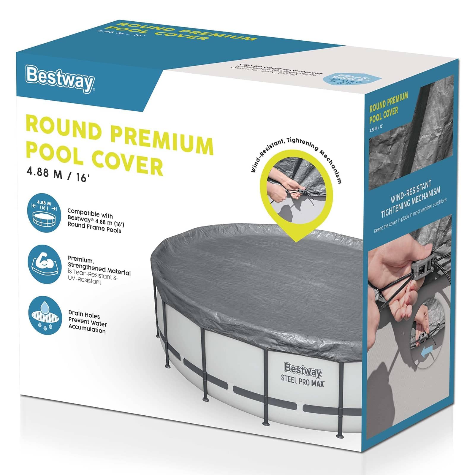 Couverture de Piscine Ronde 6,71 m Polyester Gris Protection extérieure étanchéité Drainage sécurité pour Piscine Steel Pro Max