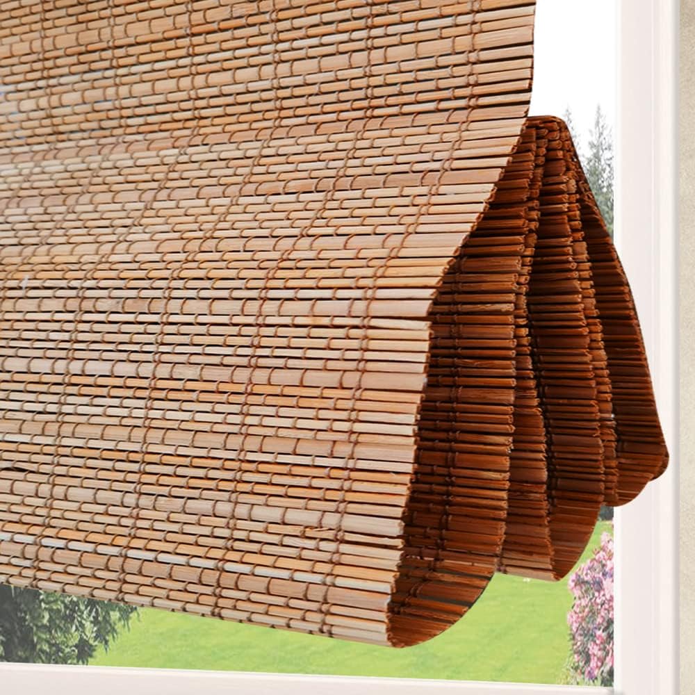 LETAU No Drill No Tools Cordless Window Shades Blinds, Bamboo Light Filtering Custom Roman Shades, Pattern 3
