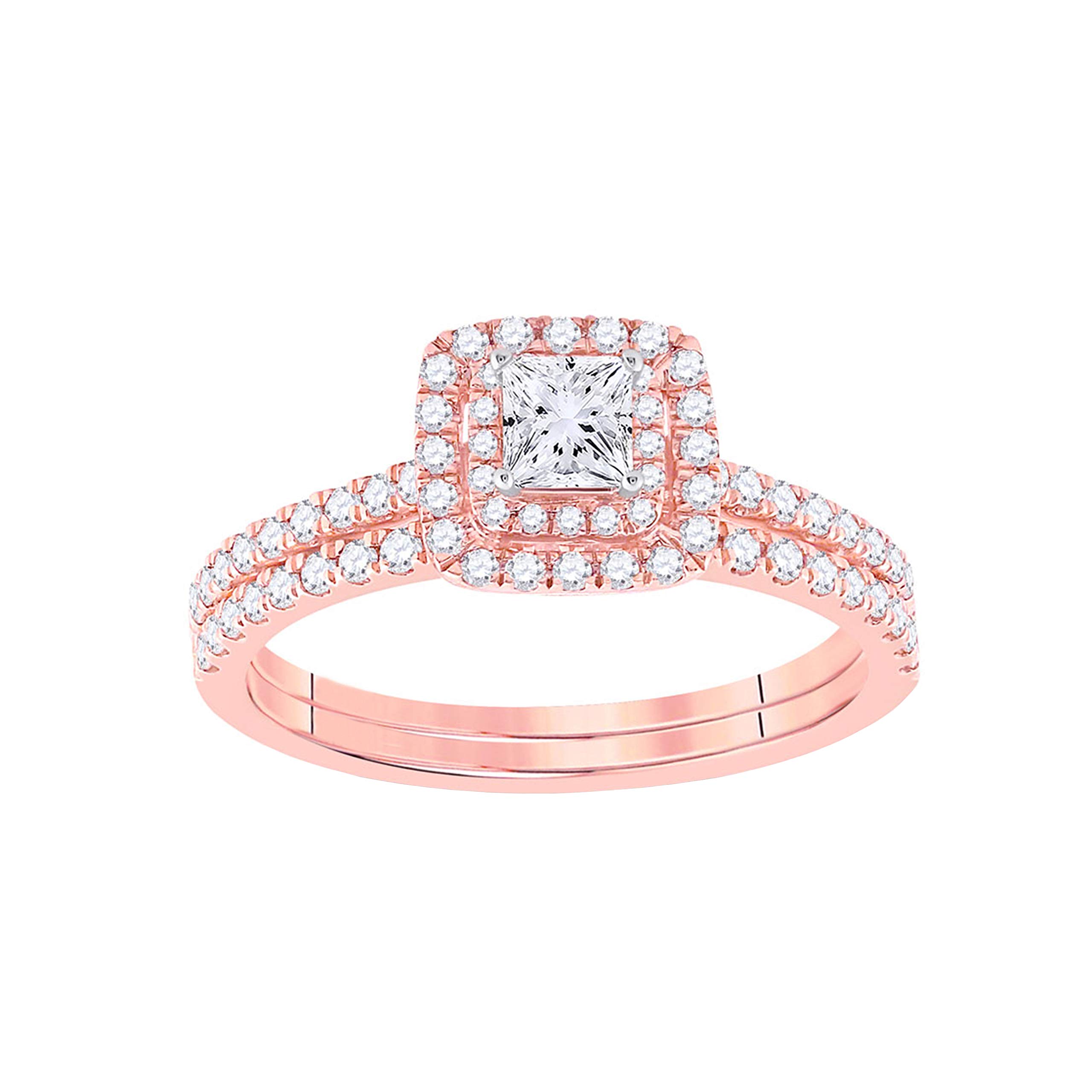 Dazzlingrock Collection Juego de anillos de boda de oro rosa de 10 quilates con diamantes de princesa de 0,74 quilates, oro rosa de 10 quilates