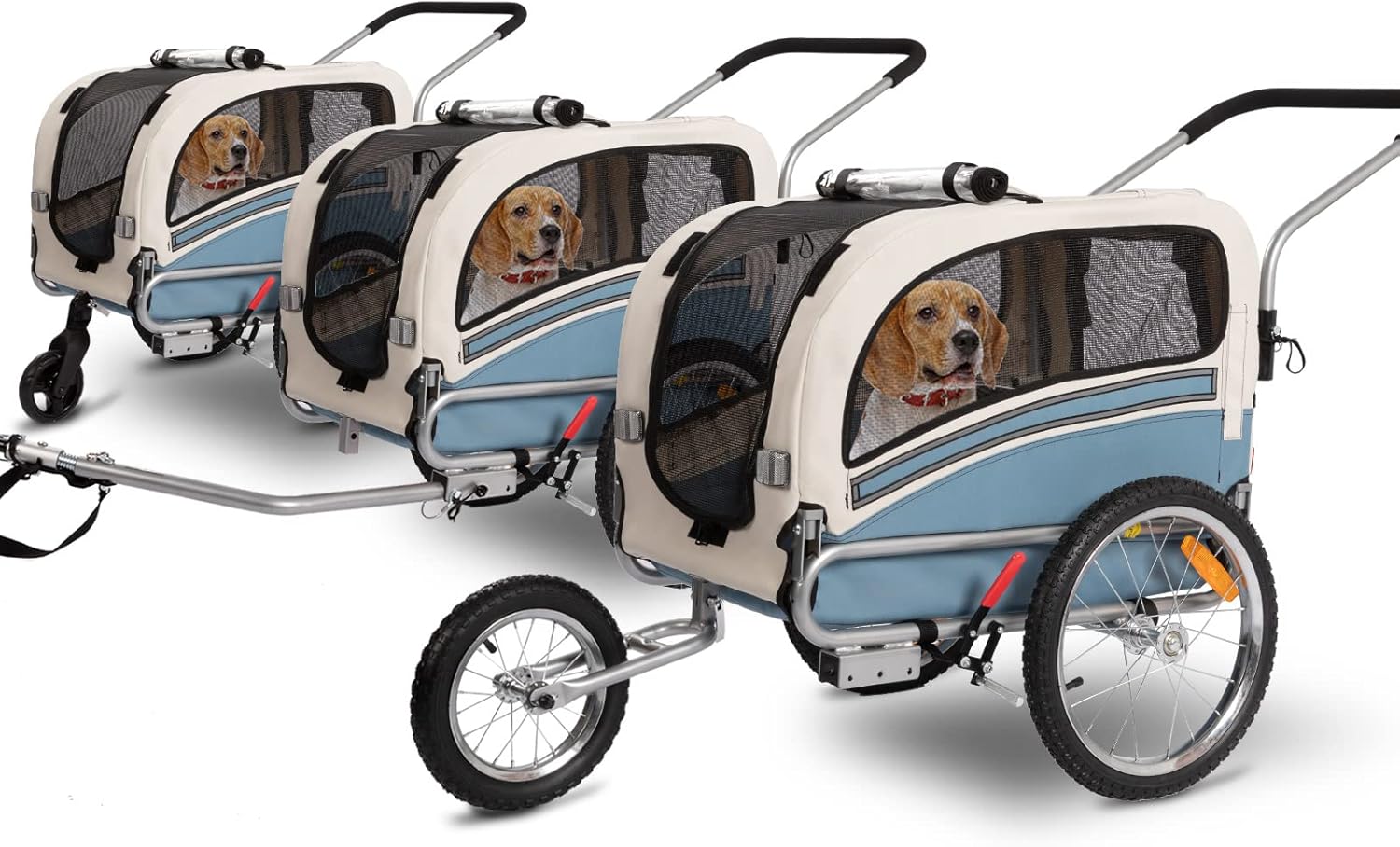 SEPNINE Remolque Bicicleta Perros Carro Cochecito Para Transporte Mascota 2 En 1 Convertible En Carro Para Correr Con Barra Y Kit De Footing Azul