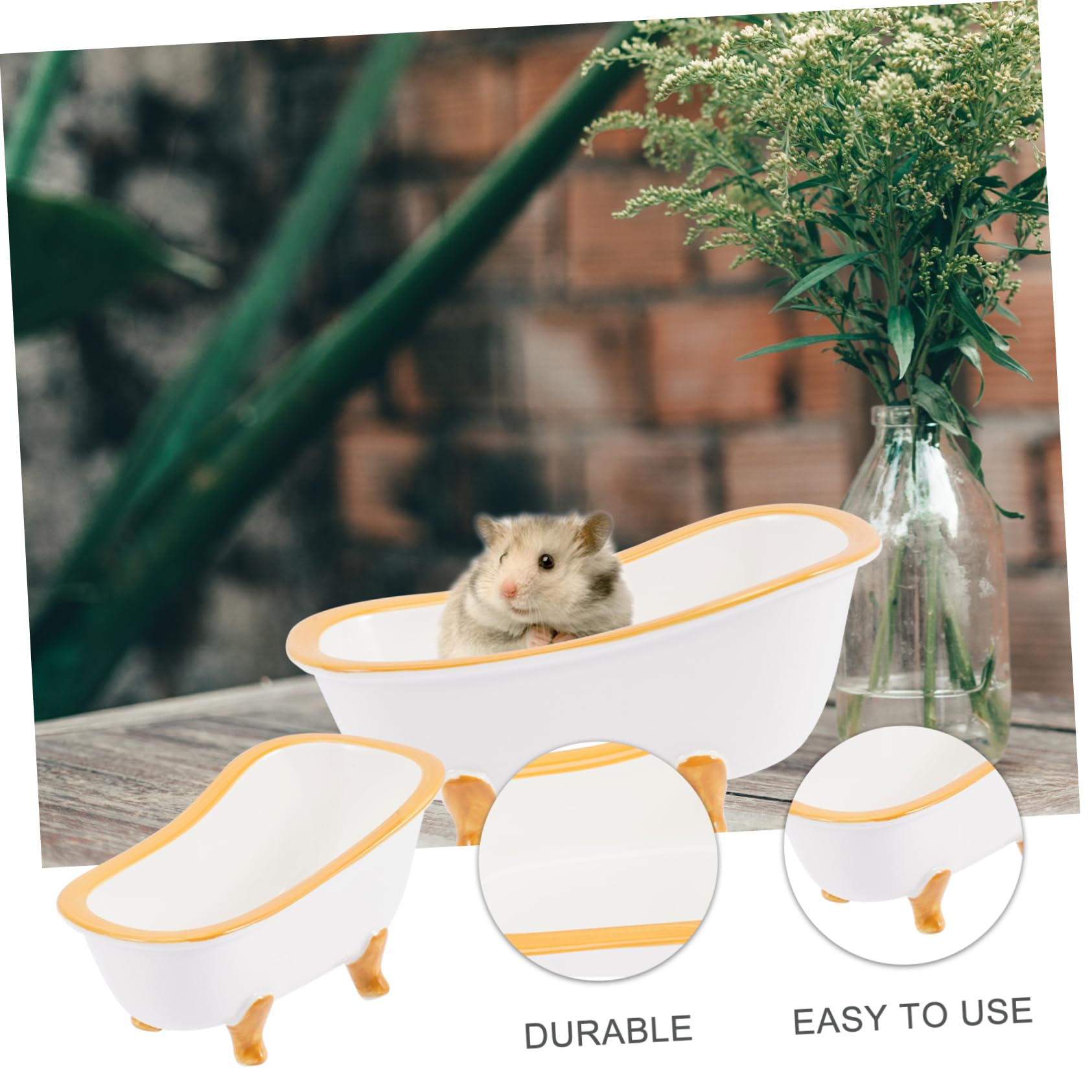 Happyyami Keramik Hamsterhaus mit Waschbaren Toilettenunterlagen Hamsterversteck und Sandbadewanne für Kleintiere Rattentoilette mit Rutschfester Unterseite für Meerschweinchen und Hamster