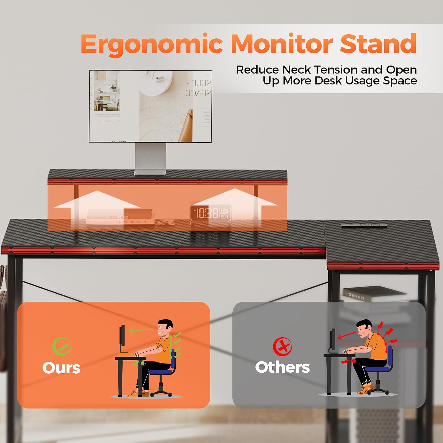 Mericonia 40 in Corner Desk with Monitor Stand, Small L Shaped Gaming Desk image 4
