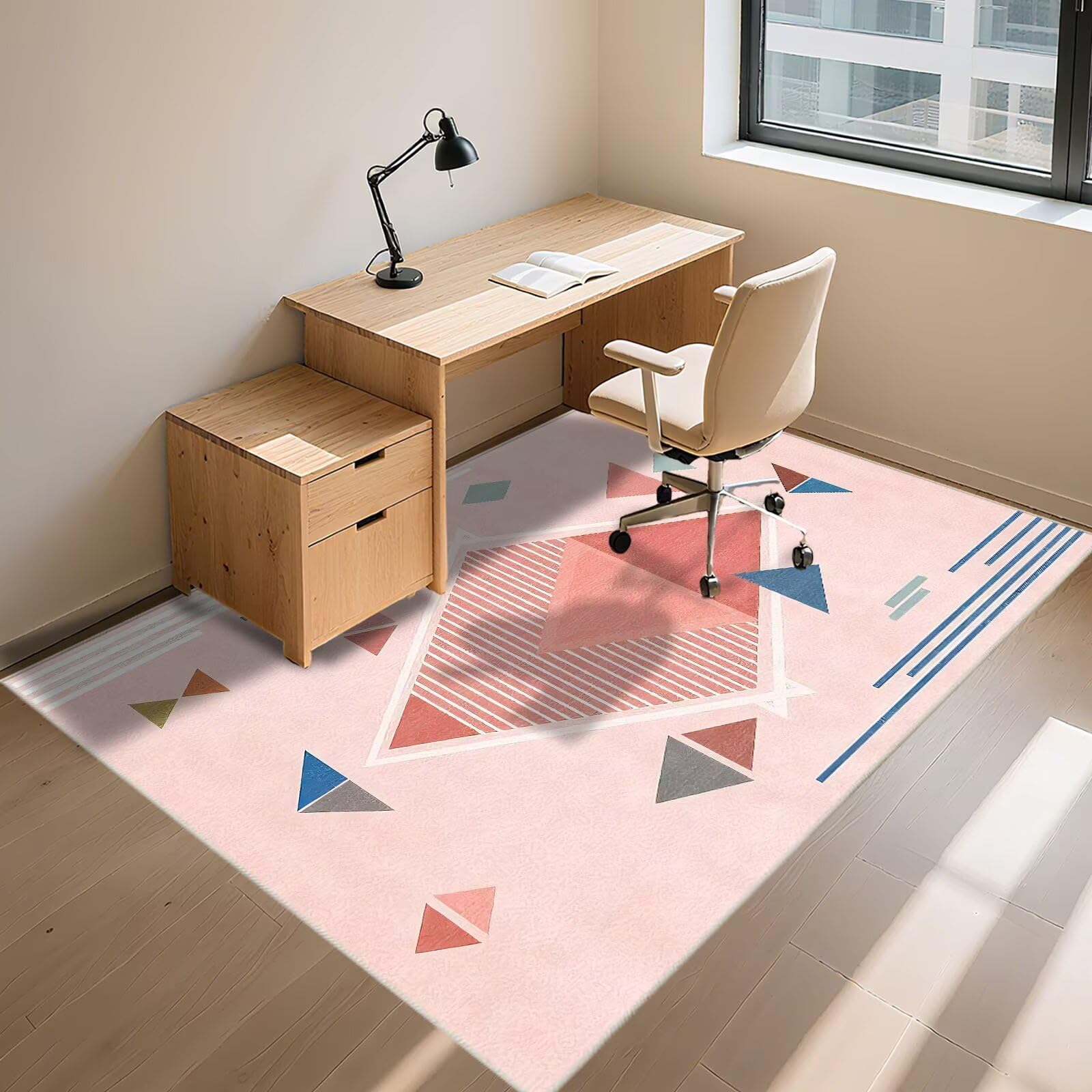Anti Rutsch Bettvorleger Teppich Rosa 190x270cm, Vintage Groß Moderne geometrische Muster für Wohnzimmer Mädchen Schlafzimmer