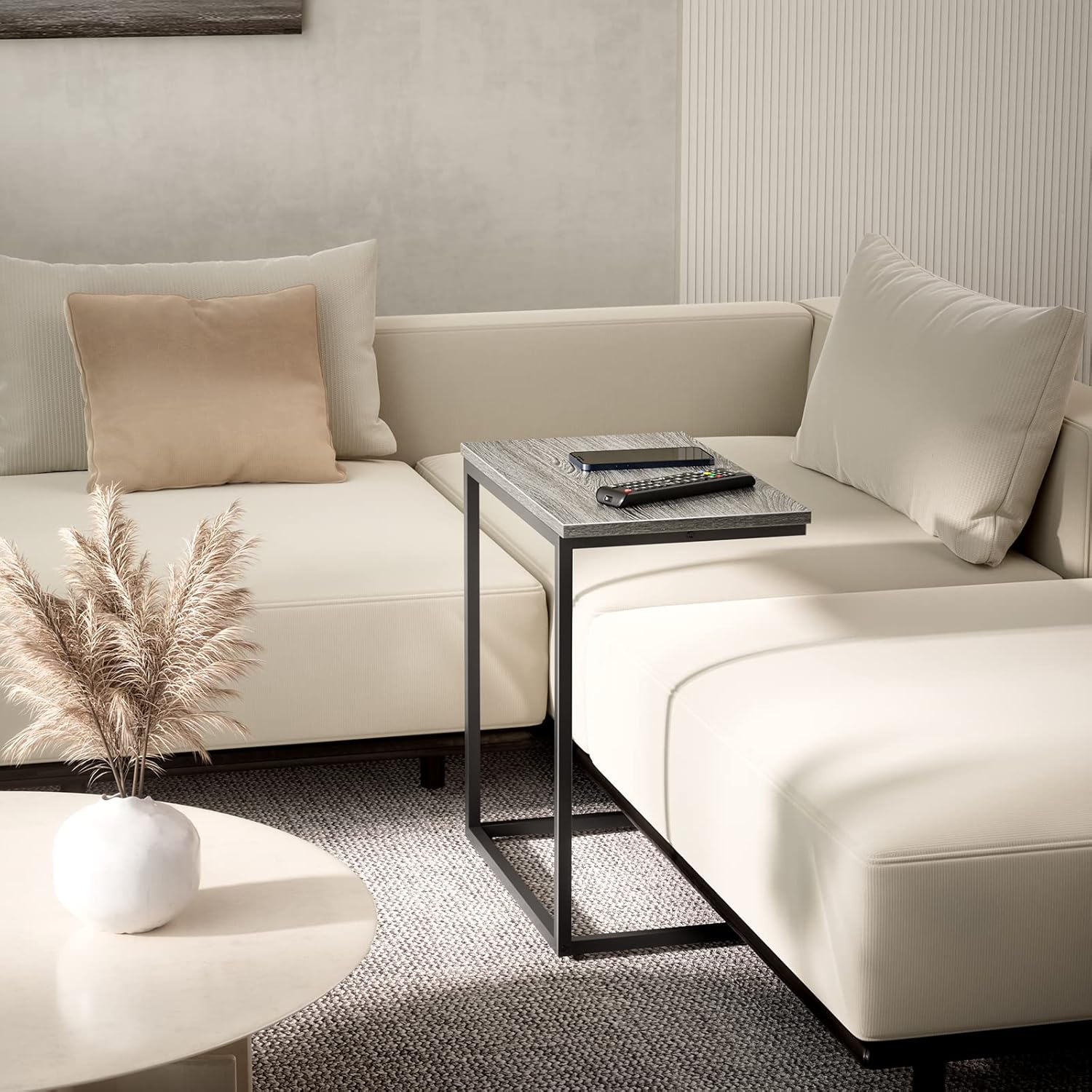 C-Shaped End Table sliding under a couch