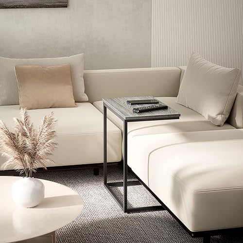 Miniatura 25 de Pipishell Mesa auxiliar en forma de C de 27 pulgadas de alto, mesa auxiliar para sofá deslizable inferior, mesa auxiliar para sofá para sala de