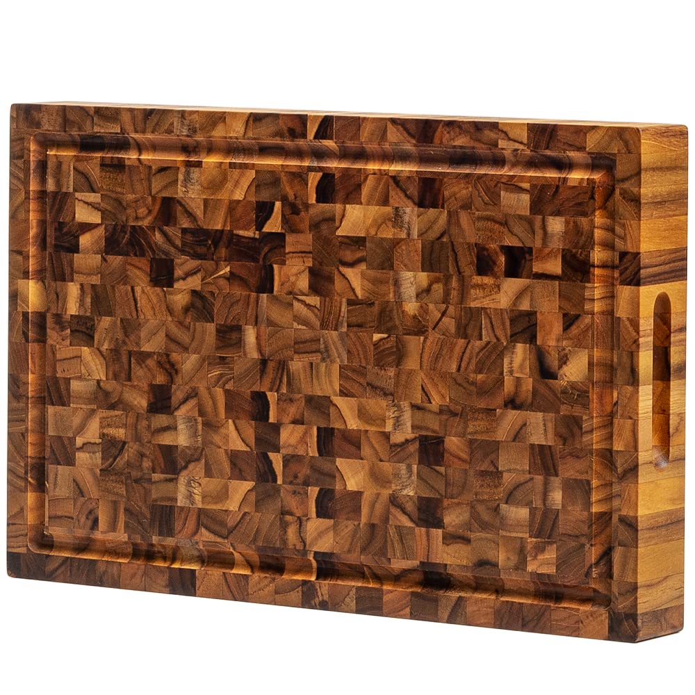 End Grain Butcher Block Cutting Board [2" Thick] Made of Teak Wood and