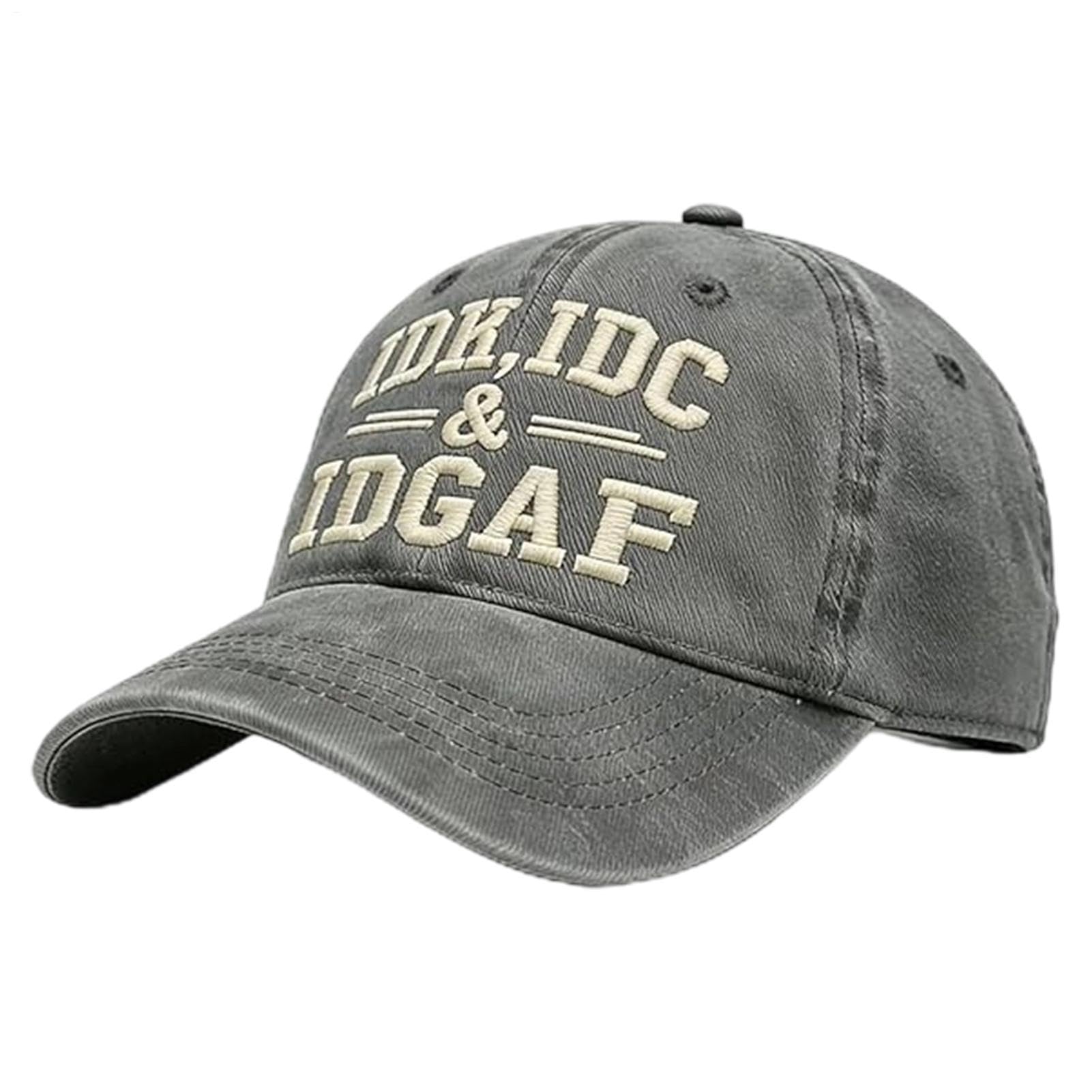 IDK IDC & IDGAF Embroidery Cap | Cotton Embroidered Adjustable Baseball Hat | Breathable Soft Dad Hat | for Adults Men Women Travel Camping Running Golf Hiking Fishing Sports Party