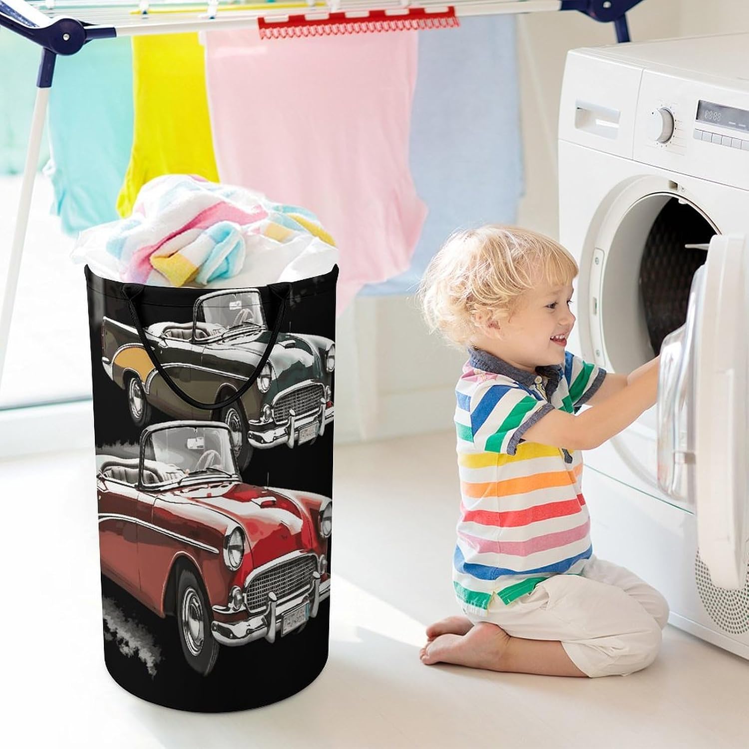 Classic Car RoadstersLaundry Hamper Storage Basket | Large Dirty Clothes Bag for Easy Carry Handles,Large Clothes Basket with Handles,Organizer for Bathroom Bedroom