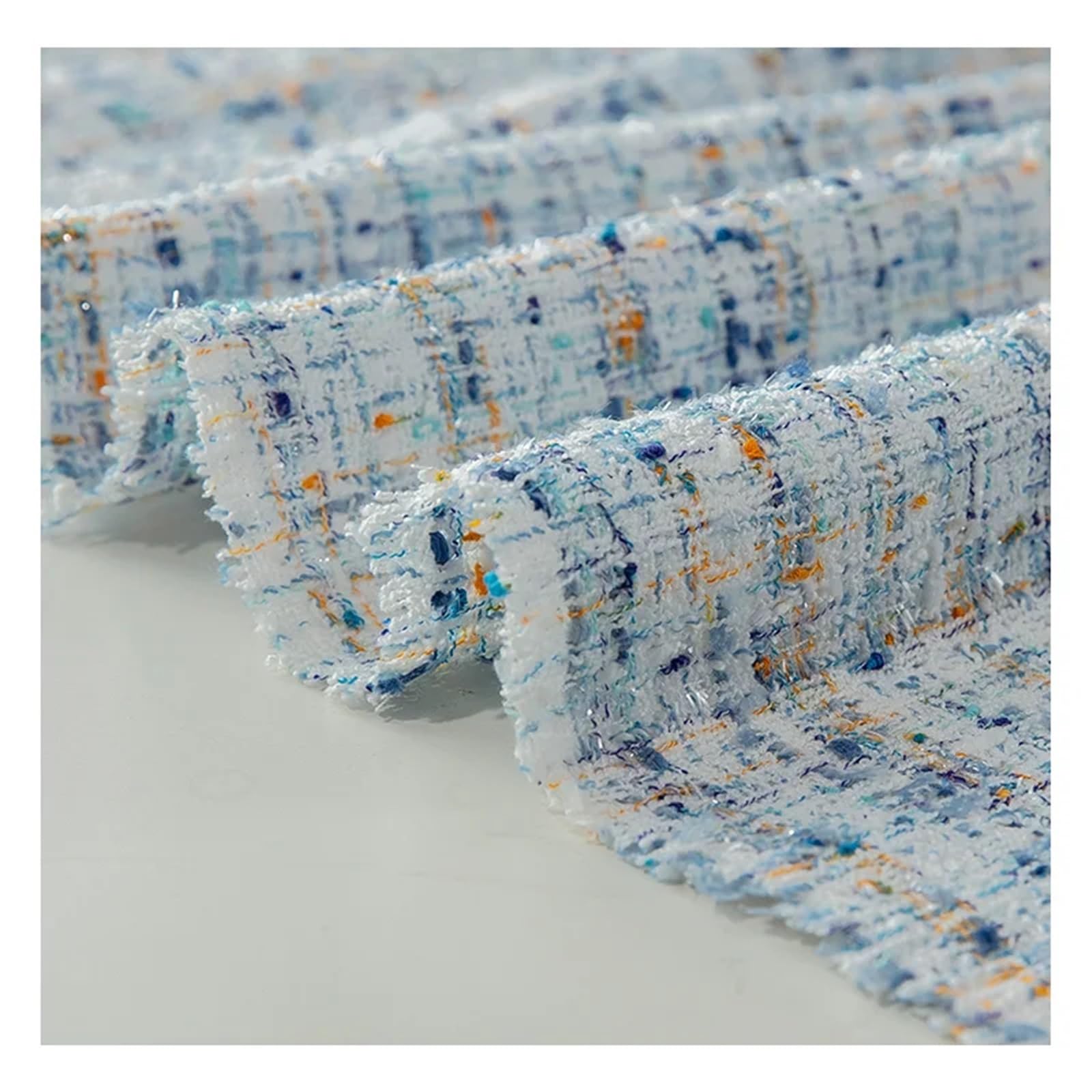 Tradycyjna tkanina tweedowa, Tweed Sewing Fabric Polyester White And Blue 1 Meter By 148cm