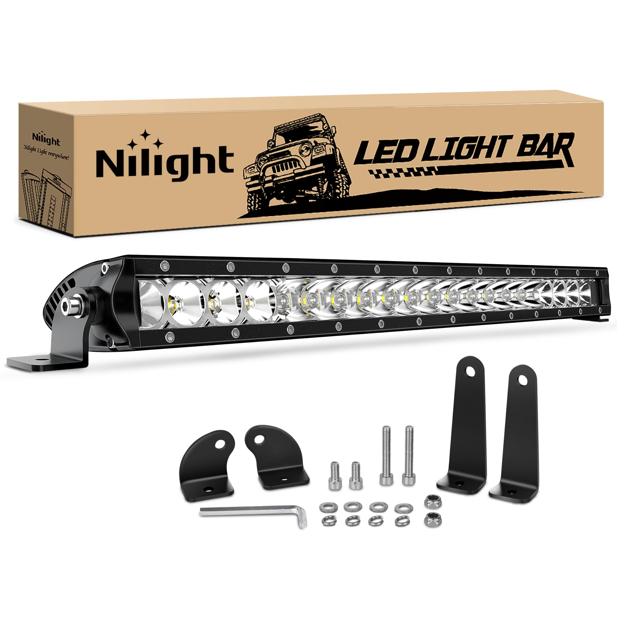 Nilight Led Light Bar Super Slim 21 Inch 100W Spot Flood Combo Driving Fog Light 9000LM 3D LED Off Road Lights for Trucks Pickup SUV ATV UTV Boat 4x4 Van Camper- 2 Style Mounting