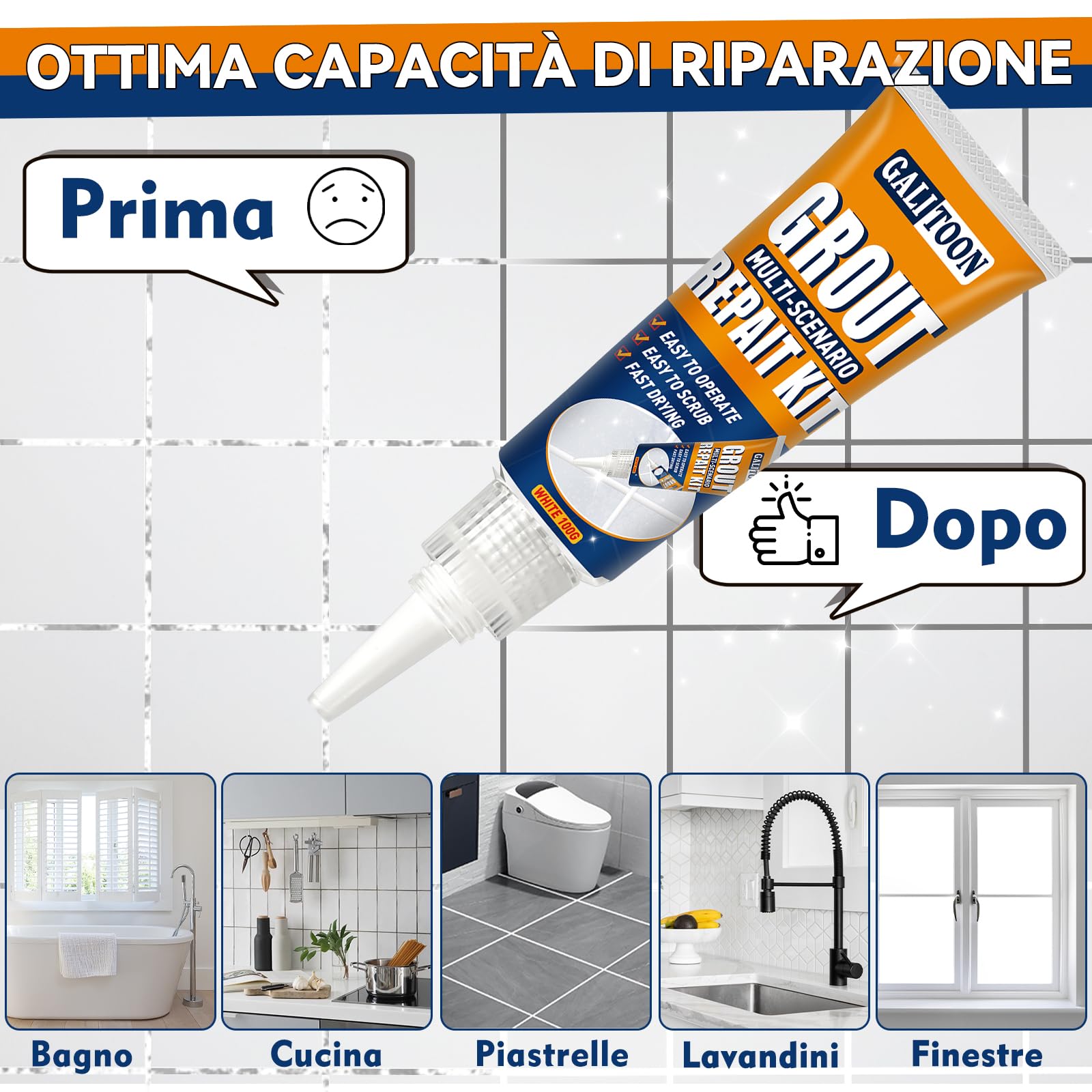 Riparazione Fughe Piastrelle, Kit Ad Asciugatura Rapida Riparazione Fughes Piastrelles, Ripristino Fughe Piastrelle Bagno Doccia Cucina Pavimento Piastrelles Vernice (Grigio, 200G)