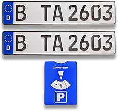 TA TradeArea 2 DIN certified car number plates in carbon look in standard size 520 x 110 mm including parking disc suitable for all German vehicles