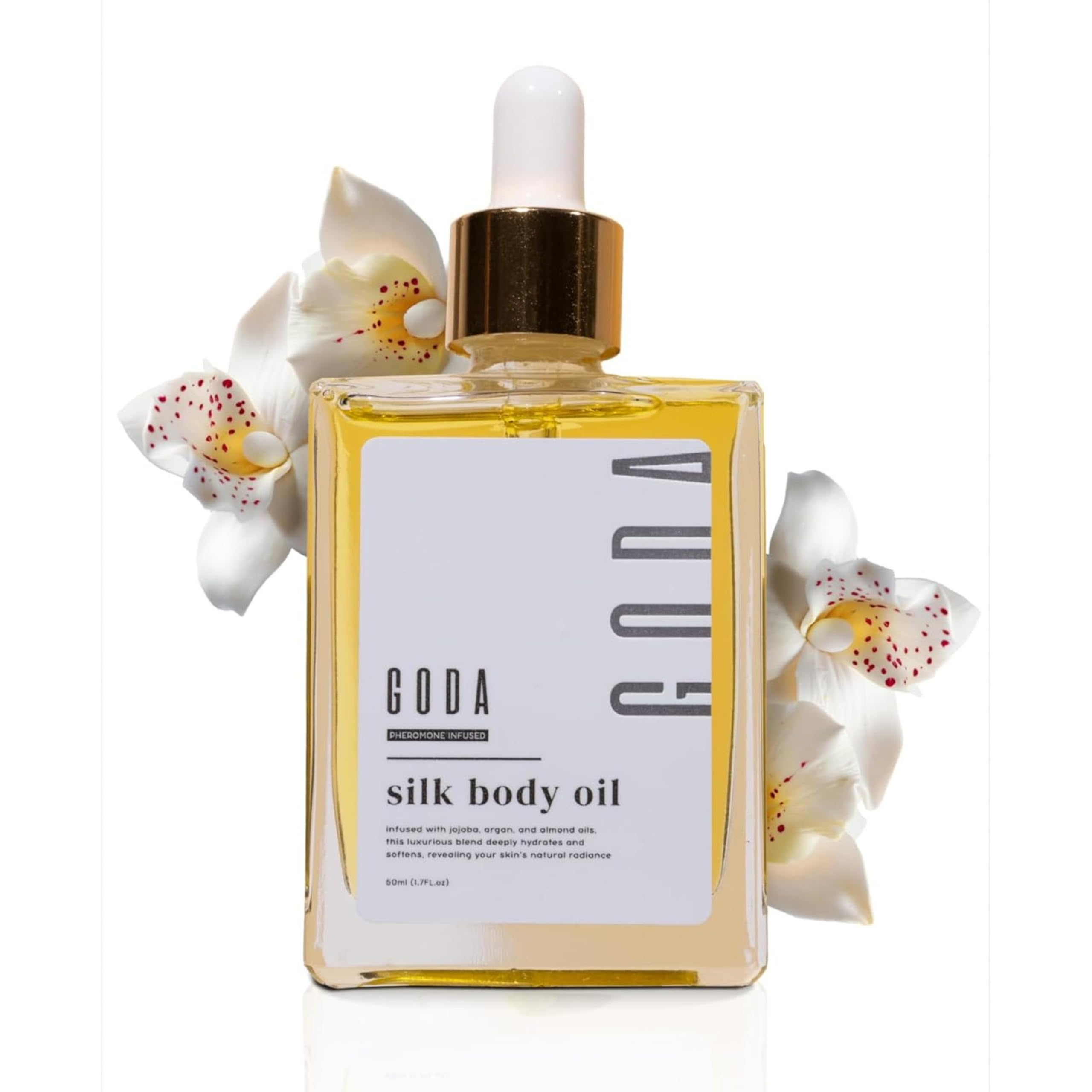 GODA Silk Body Oil 50 ml – Körperöl mit Jojoba Argan Mandelöl – Schnell einziehende Feuchtigkeitspflege für weiche Haut – Glow Effekt Hautpflege für Damen & Herren – Nicht fettend luxuriös pflegend