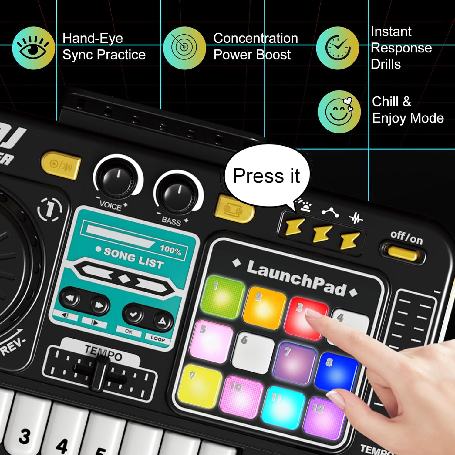 Kids DJ Mixer Table with Piano & Bluetooth - DJ Table for Toddlers 1-3-8 Musical Toys for Boys Girls - Birthday Christmas Gift with Lights Songs