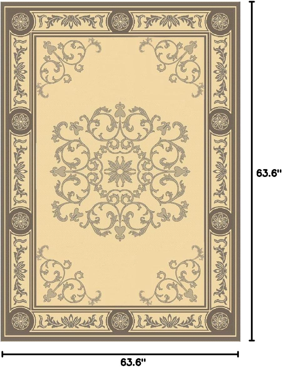 SAFAVIEH Washable Rug Outdoor Courtyard Collection - 5'3" Round, Black & Sand, Non-Shedding & Easy Cleaning, Ideal for Patio, Backyard, Mudroom (CY2914-3908)