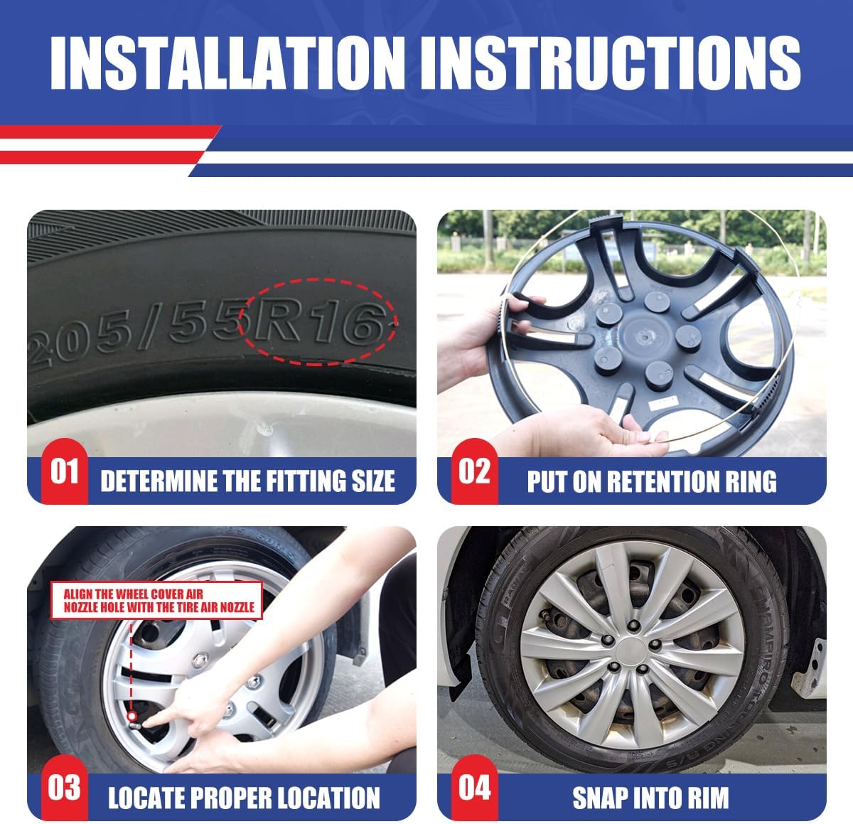 Winjet Hubcaps Wheel Covers for Toyota Corolla 16” – Four Pieces for [2009-2025 Corolla] & [2009-2014 Toyota Matrix] Wheel Rim Covers, Heavy Duty ABS & PC Material (16 Inch Set of 4, Lacquer)