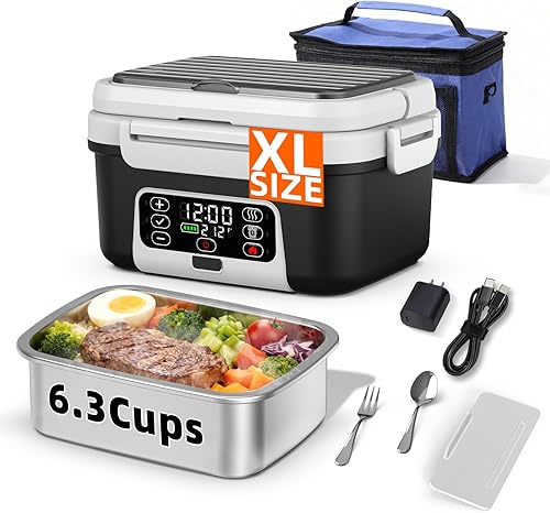 Lonchera eléctrica inalámbrica XL de 6.3 tazas para adultos, 20000 mAh recargable alimentada por batería inteligente para hombres y mujeres,