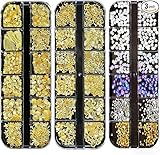 YILANJIN 3 Boxes Nail Charms, Gold Ocean Style Nail Art Gems, 3D Metal Sea Shell Star Pearls Nail Decoration for DIY Manicure Design Scrapbook Crafts