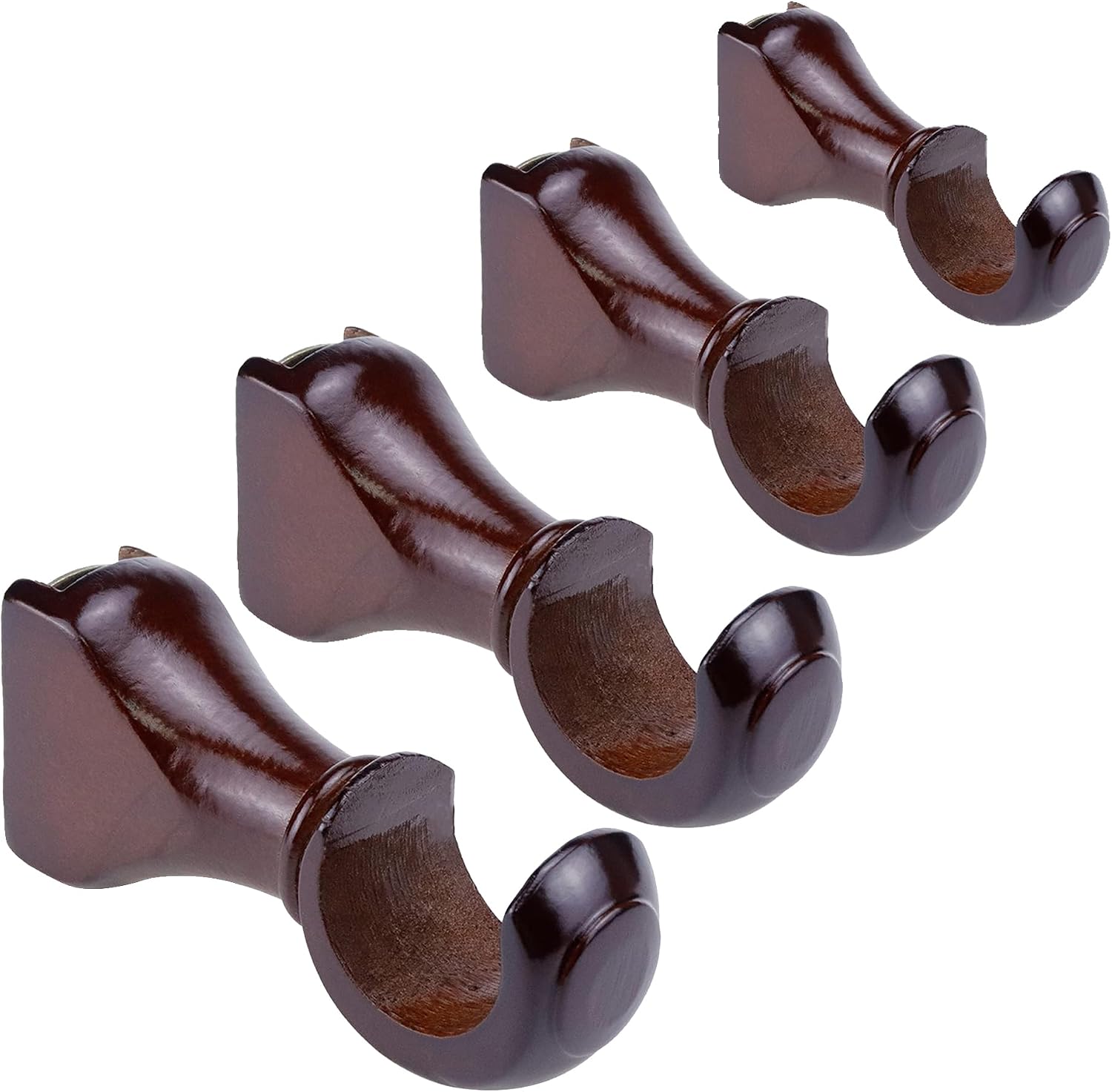 HEVSTIL 4-Pack Wood Curtain Rod Brackets,Return End Brackets for 1-2/5" Pole for Curtain Rods, Wall Mount,Brown