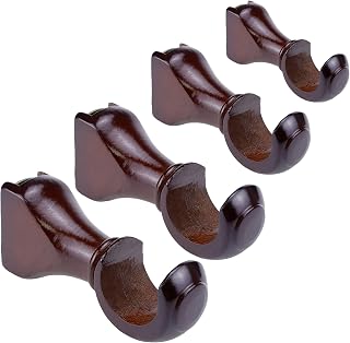HEVSTIL 4-Pack Wood Curtain Rod Brackets,Return End Brackets for 1-2/5" Pole for Curtain Rods, Wall Mount,Brown