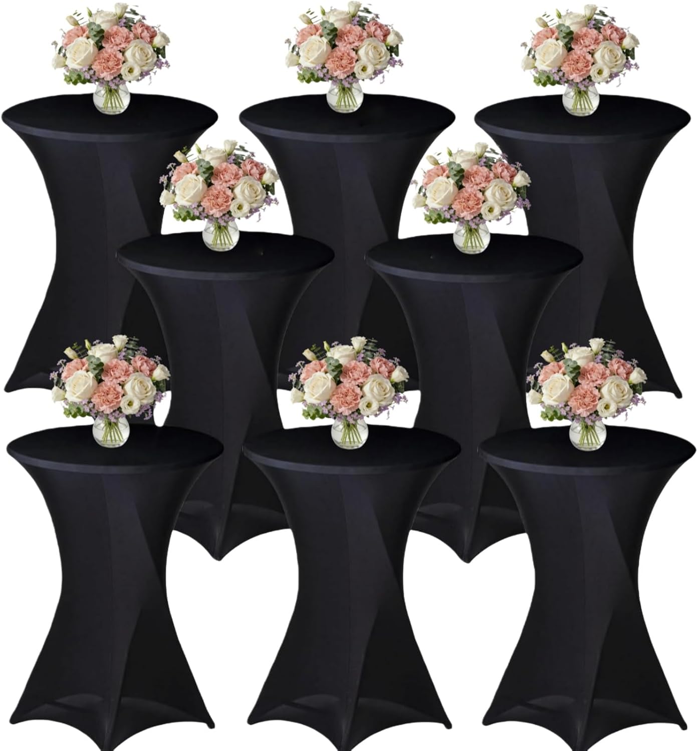 5 Pack Black Round Spandex Cocktail Table Covers 32x43 Inch Fitted Stretch Cocktail Tablecloths Spandex Round High Top Table Cloths Covers for Bar, Wedding, Party, Banquet Events