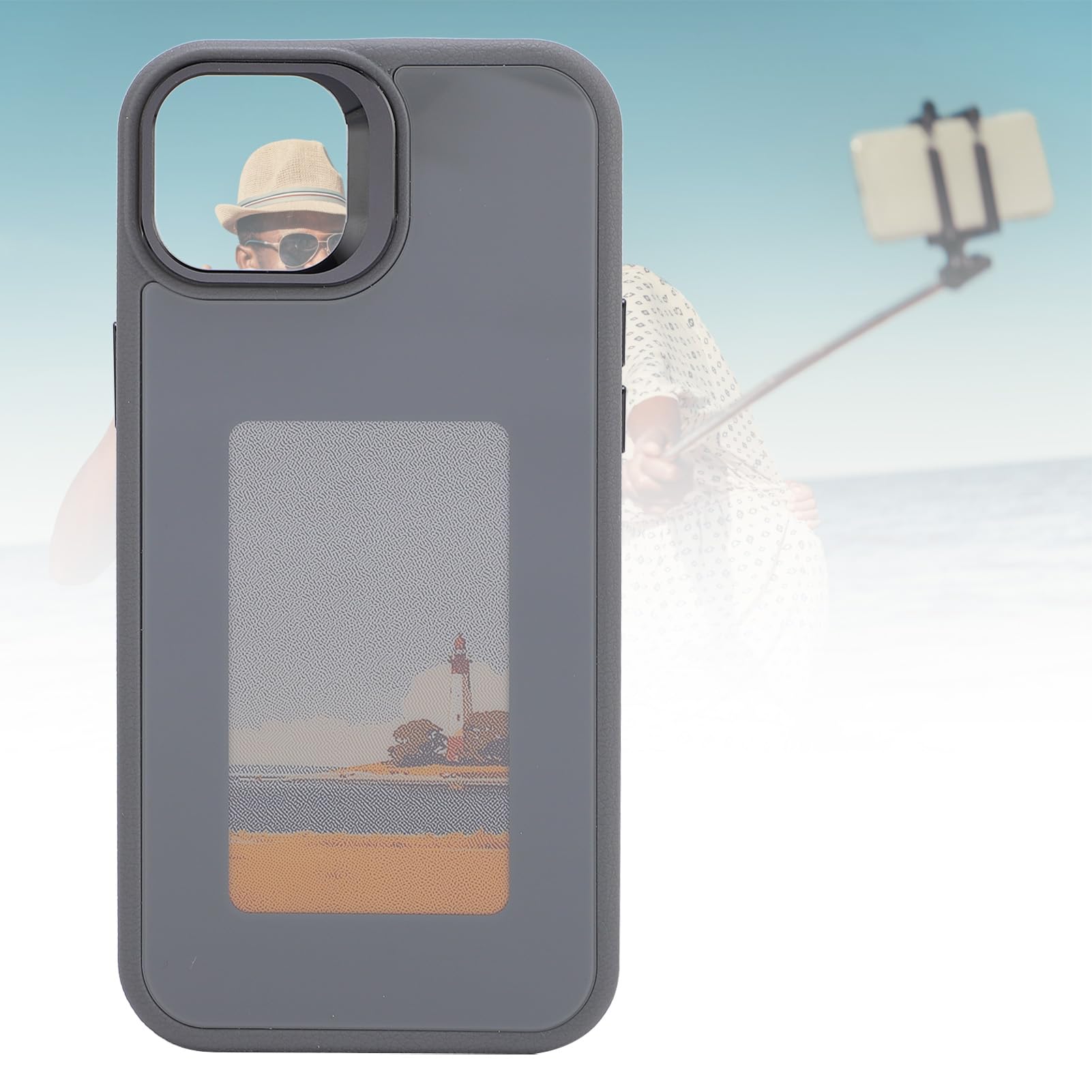 Cocoarm Caja del Teléfono con Pantalla de Tinta TPU y Aleación de Aluminio Caja del Teléfono Inteligente NFC Pantalla de Fotos DIY Soporte de Lente Anti Caída para 14 Plus para Viajes, Trabajo, Uso