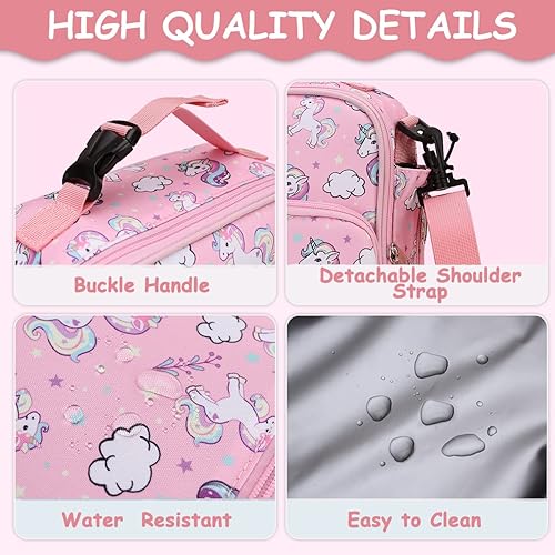 Miniatura 10 de RAVUO Lonchera para niños, lonchera aislada grande reutilizable con correa de hombro desmontable, resistente al agua, térmica para el almuerzo