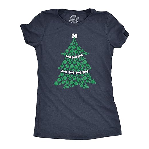Womens Dog Paw Christmas Tree T Shirt Cute Xmas Gift Holiday Puppy Lover Tee Funny Womens Tee for Christmas Holiday with Dogs Navy S