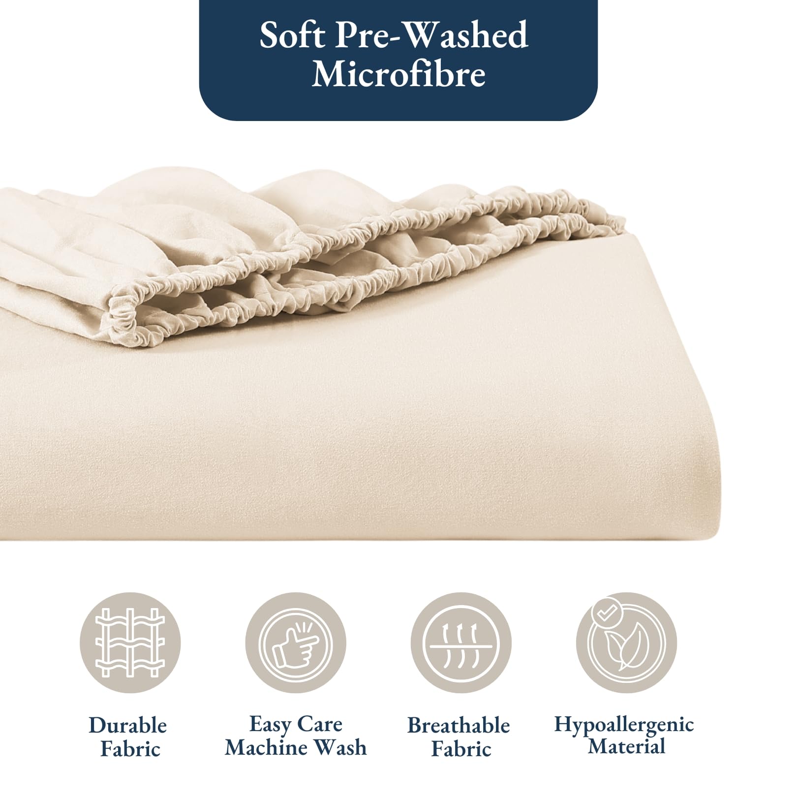 Fitted Sheet Double, Ivory - Pre-Washed, Deep Pocket 14 inch (35 cm) - Easy Care - Soft Brushed Microfibre Fabric - Shrinkage and Fade Resistant - Bottom Sheet - Image 3