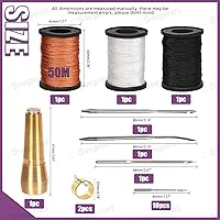 Vista 2 de Swpeet Kit de punzón y aguja de cuero de lona portátil, 19 piezas, con cordón encerado de nailon, surtido de dedales, herramientas de mango de cobre