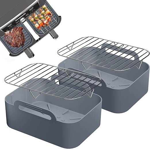 2PCS Silicone Liners & 2PCS Racks for Ninja Dual Air Fryer AF400UK, Tower T17088, 4PCS Set