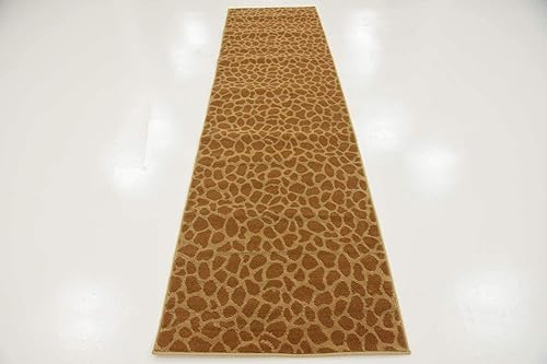Miniatura 5 de Unique Loom Wildlife Collection - Alfombra inspirada en animales con diseño de jirafa, 2 pies 7 pulgadas x 10 pies, amarillomarrón claro