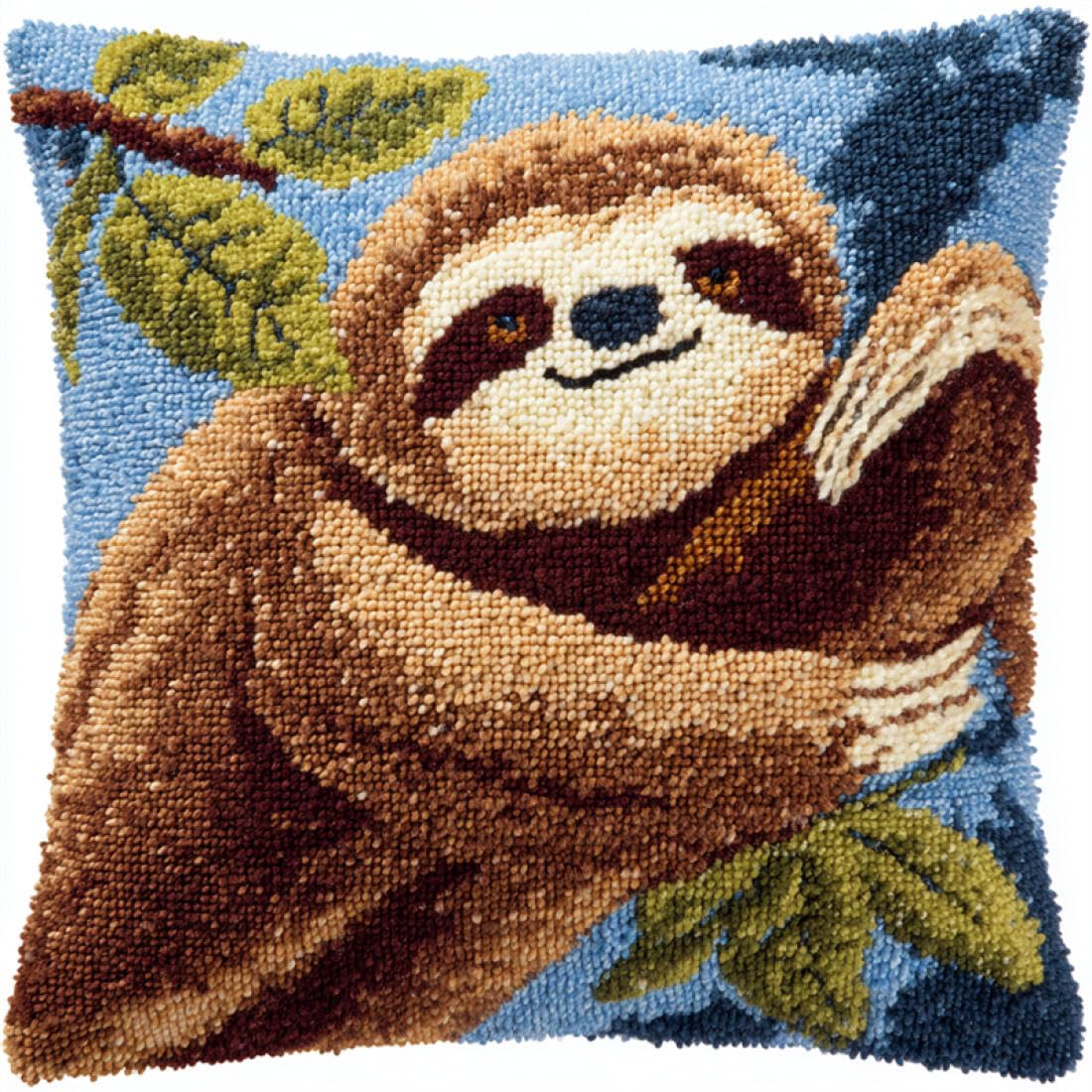 Kitquiver Animal Latch Hook Kits for Adults Fantasy Sloth DIY Latch Hook Kits Pillow Needlepoint Cushion Kit for Home Décor Needlework Set for Adult Beginners 17x17In