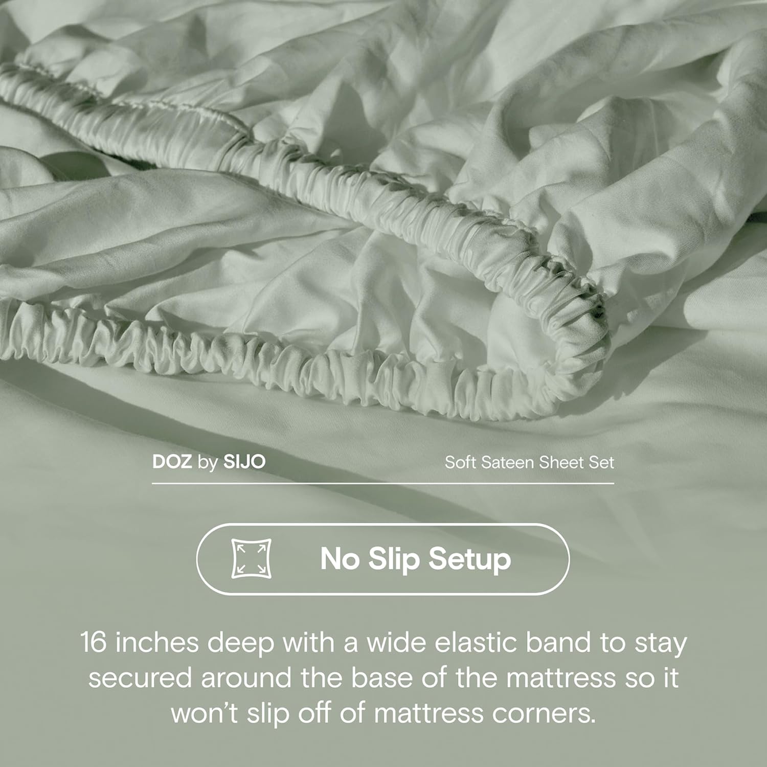 DOZ 100% Long Staple Cotton Sheet Sets, Soft Sateen Weave Cotton, Smooth, Breathable, Cooling Sheets, Hotel Comfort, Durable, 3pc – 2 Pillowcases 1 Fitted (Sage, Queen) - Image 4