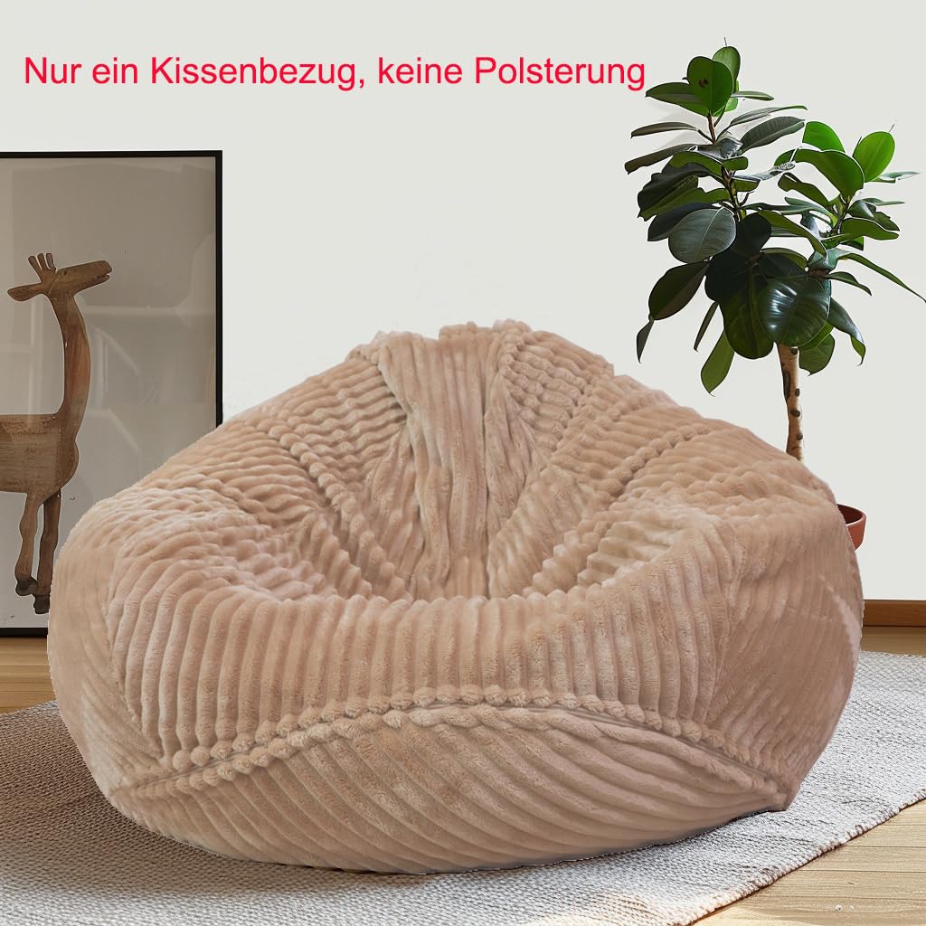 Sedia a sacco non imbottita, per bambini e adulti, solo rivestimento per divani peluche (Kaki, taglia XL)