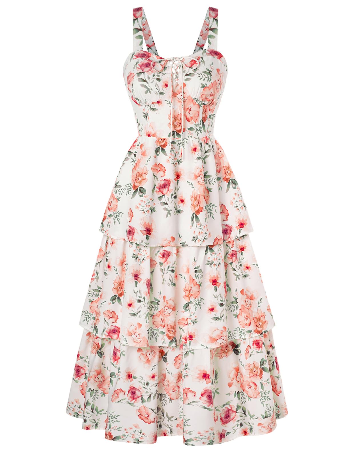 Scarlet Darkness Women's Floral Maxi Dress Summer Wedding Guest Dress Tiered Sleeveless Lace Up Corset Sundress