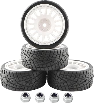 1/10 Scale OD2.55 RC On Road Touring Racing Tires 12mm Hub Wheel Hex Compatible with Traxxas 4 Tec 2.0 Tamiya TT01 XV01 Kyosho WR8 Sakura WLtoys HPI 1/10 Arrma Grom RC CarsWhite