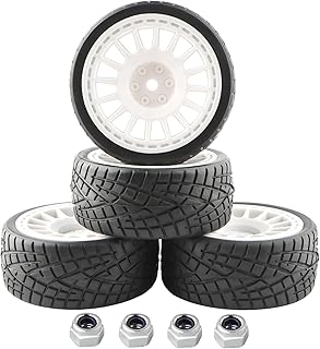 GDOOL 4PCS 12mm Hub Wheels Tires Set 1:10 1:12 1:16 Off Road RC Cars Rubber Tires Set for HSP 94122 94123 94103 3850 3851 FW06 RC Cars - White Color