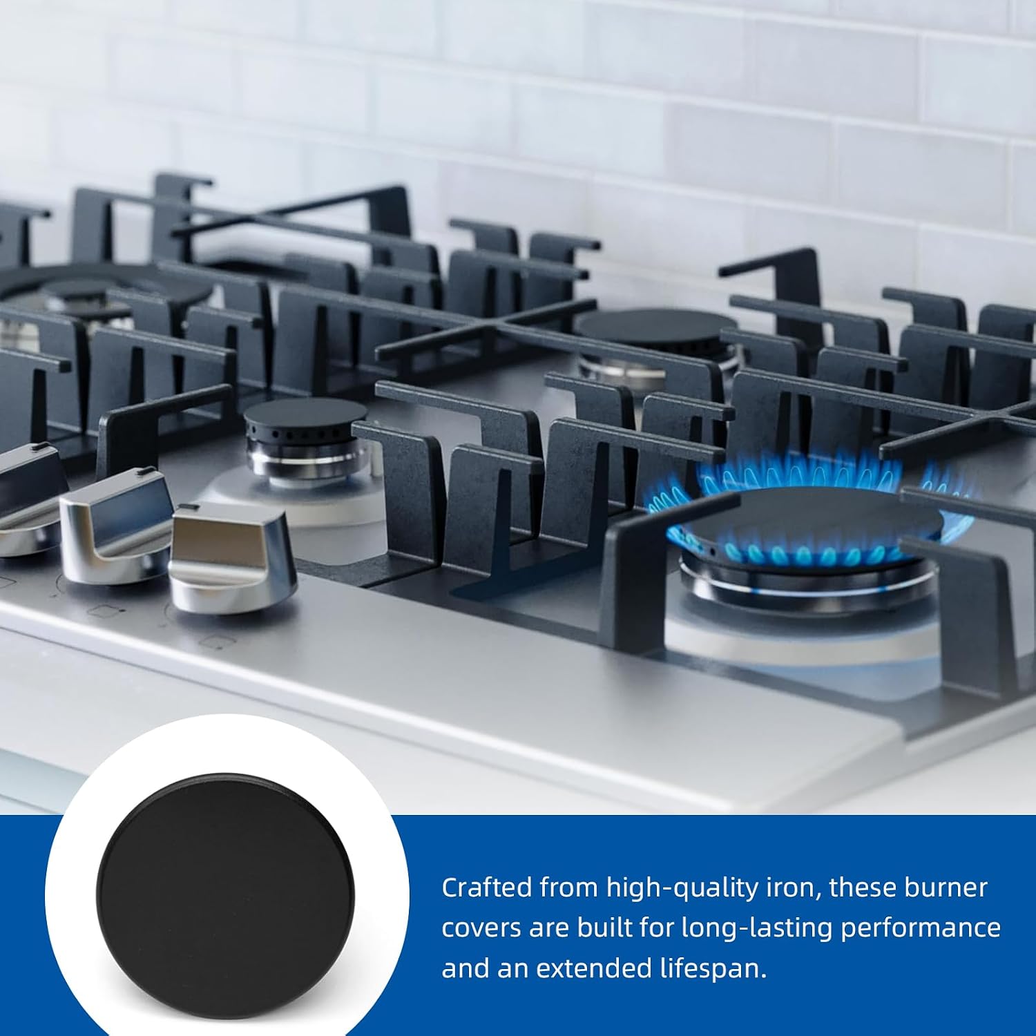 4-Pcs Gas Stove Burner Cap Set - Burner Cover for Gas Stove Replacement Kit with Black Enamel Finish, Gas Burner Covers for SABAF 2nd Generation Burners (3.93" x1, 2.95" x2, 2.17" x1)