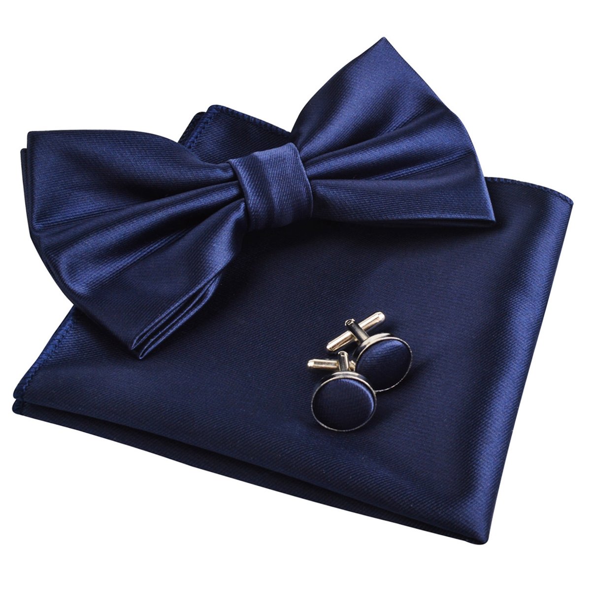 Mens Tuxedo Bow Tie, Hanky and Cufflinks Set (Navy)(Size: One Size)