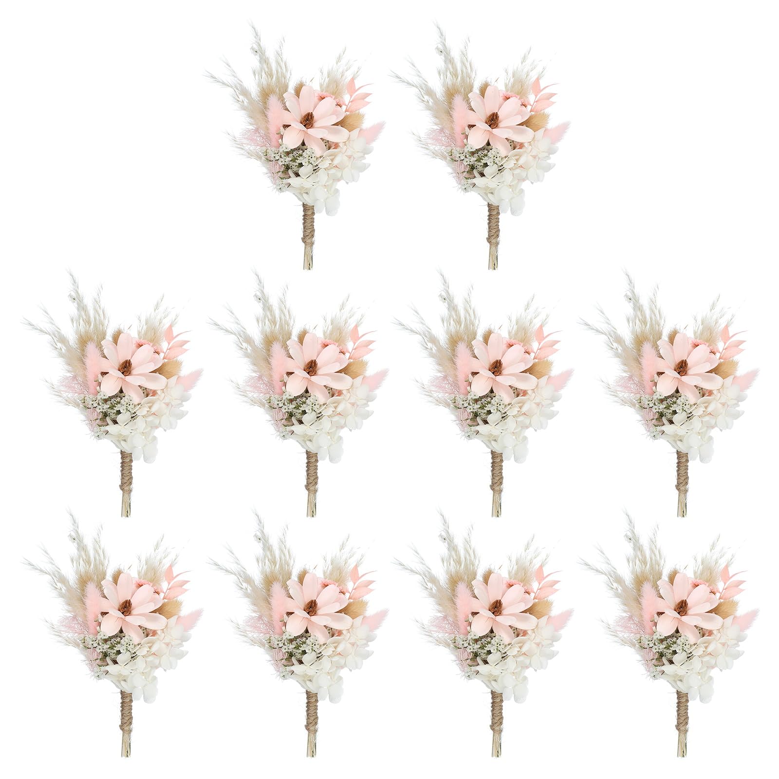 PATIKIL 10 Stück Trockenblumenstrauß Deko Set, Pampasgras Flauschige Wedel, Getrocknete Blumen, Trockenblumen zum Basteln für Bilderrahmen DIY, Tischdeko, Hochzeit, Pink/Weiß