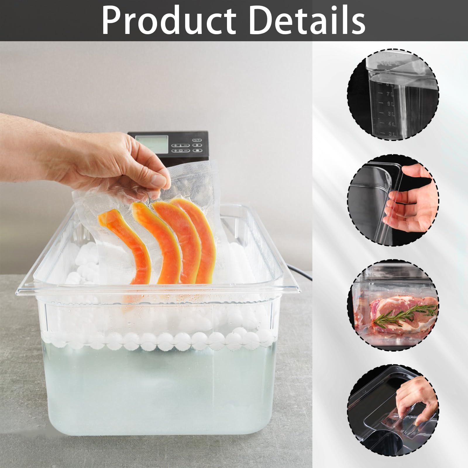 Sous Vide Behälter, 11 L 32,5x26,5x20cm Sous Vide Container mit Deckel und Rack Gastronormbehälter Frei von BPA Multifunktionaler Transparenter Behälter Geeignet zum Kochen von Fisch und Fleisch