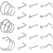 AVYRING Nose Rings Hypoallergenic Stainless Steel L-Shaped Nose Stud Screws with Cubic Zirconia Nose Piercing Jewellery 22G 20G 18G, Pack of 8 Pieces 18 Pieces or 24 Pieces